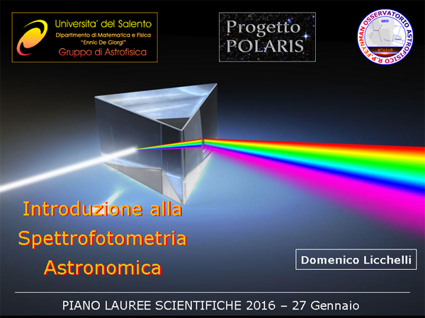 Progetto POLARIS - Spettrofotometria